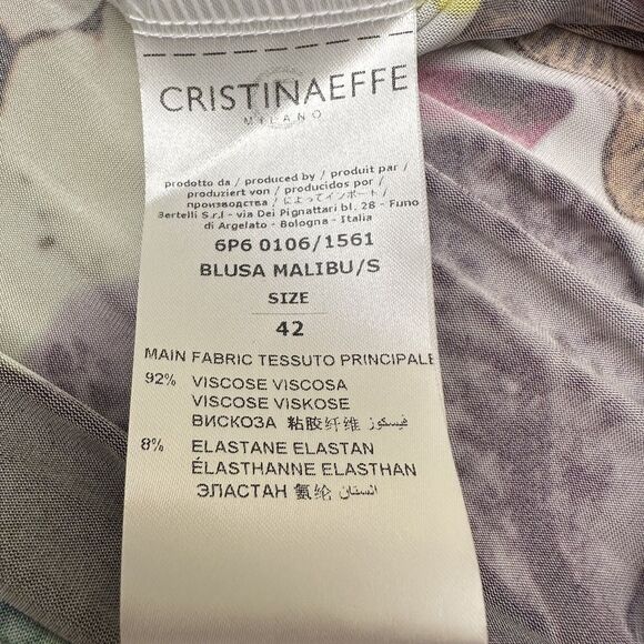 Cristinaeffe Women's Floral Lilac Short Sleeve Stretch Top Blouse Sz 42/6 Italy - Picture 13 of 14